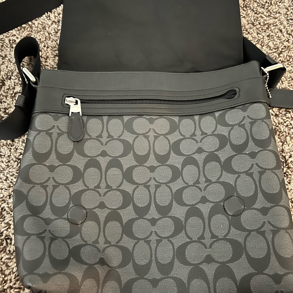 Great condition! Coach Signature Charles Small Messenger Bag in Charcoal Black